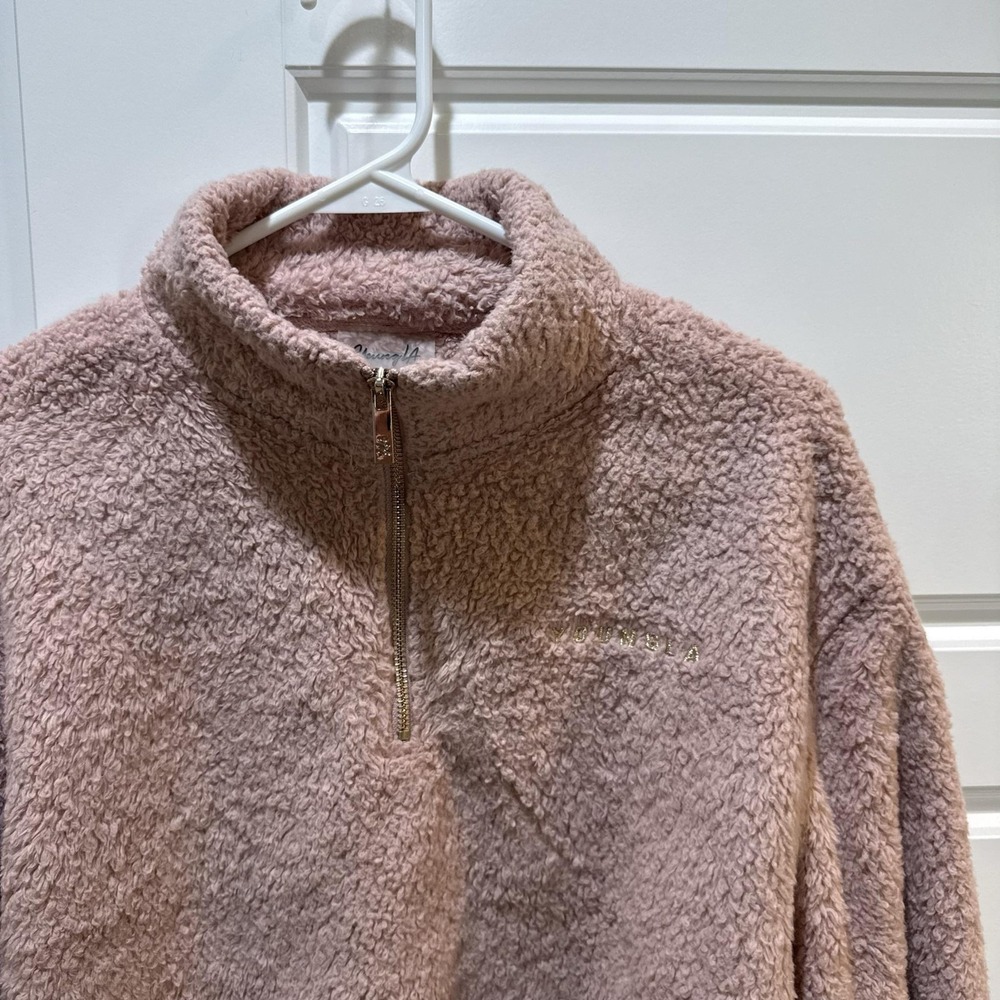 YoungLA Jacket Womens XS Pink Sherpa Fleece 1/2 Zip Cropped Pullover Cozy